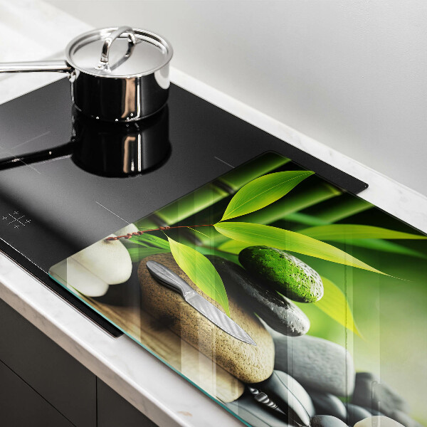 Skleněná deska za sporák Zen bambusové kameny