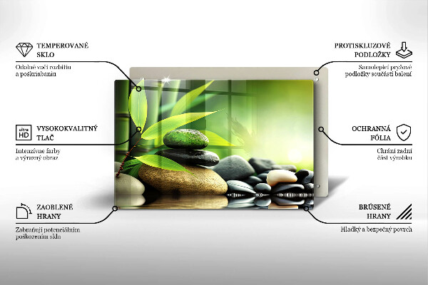 Skleněná deska za sporák Zen bambusové kameny