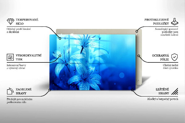 Skleněná deska za sporák Modré květy