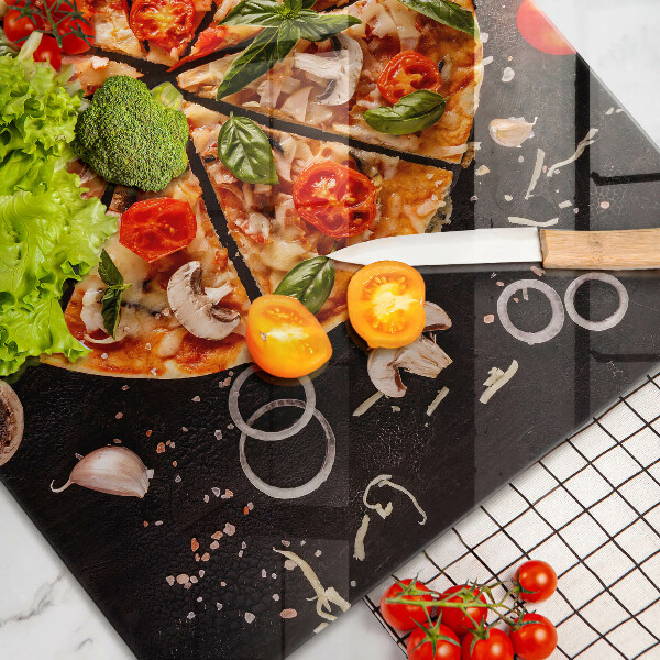 Skleněná deska za sporák Pizza s houbami