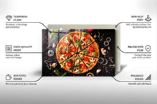 Skleněná deska za sporák Pizza s houbami