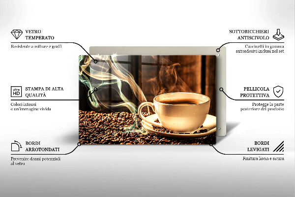 Skleněná deska za sporák Šálek a kávová zrna