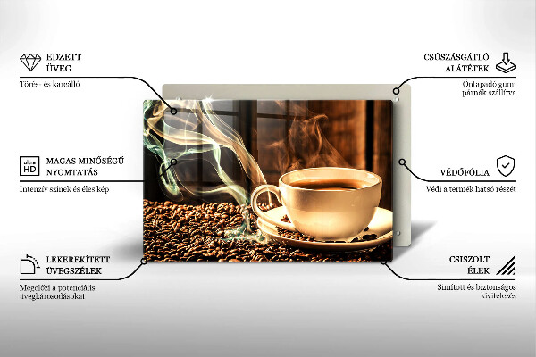 Skleněná deska za sporák Šálek a kávová zrna