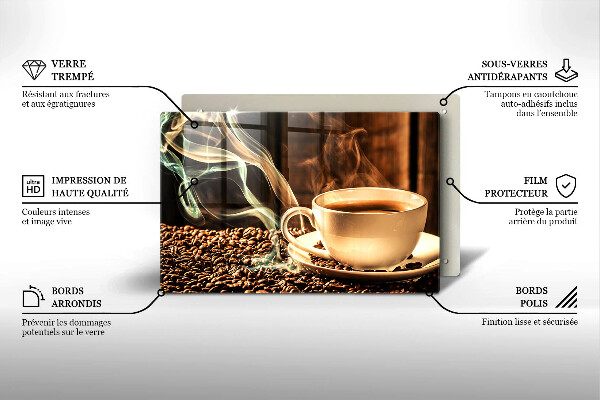 Skleněná deska za sporák Šálek a kávová zrna