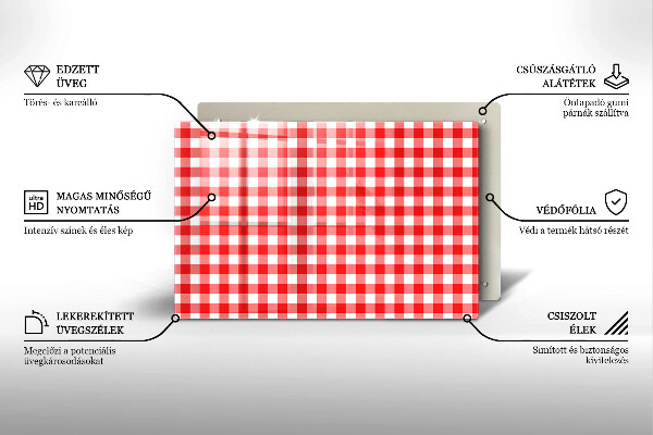 Skleněná deska za sporák Červeno-bílý kostkovaný vzor