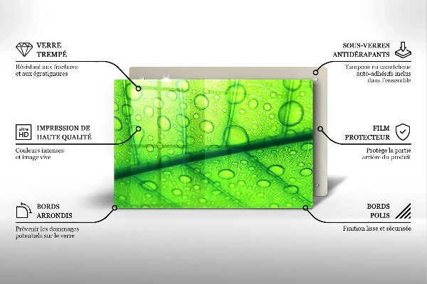 Skleněná deska za sporák Detailní záběr na list