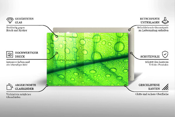 Skleněná deska za sporák Detailní záběr na list