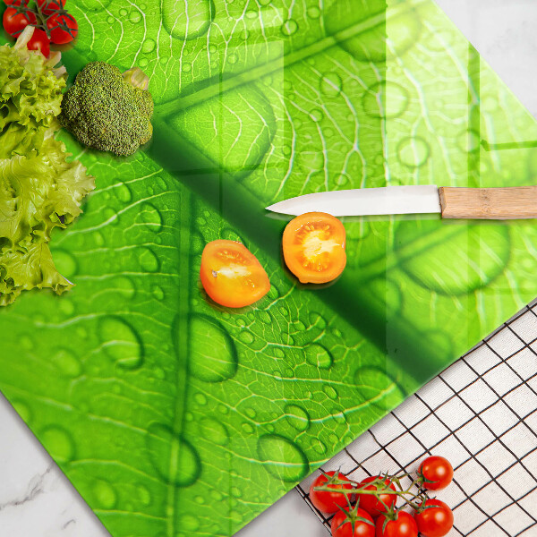 Skleněná deska za sporák Detailní záběr na list