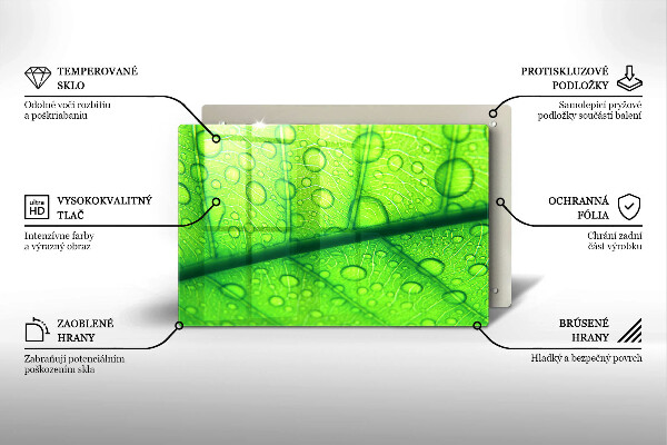 Skleněná deska za sporák Detailní záběr na list