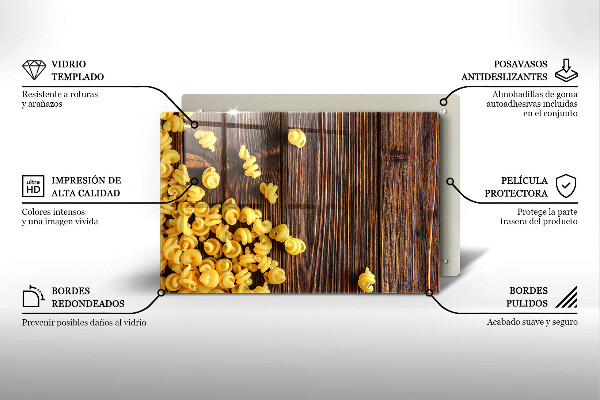 Skleněná deska za sporák Těstoviny na stole