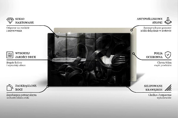 Skleněná deska za sporák Černé těstoviny Tagliatelle