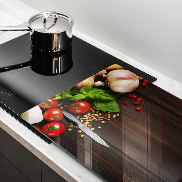 Skleněná deska za sporák Zelenina na stole