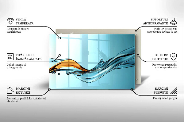 Skleněná deska za sporák Voda na modrém pozadí