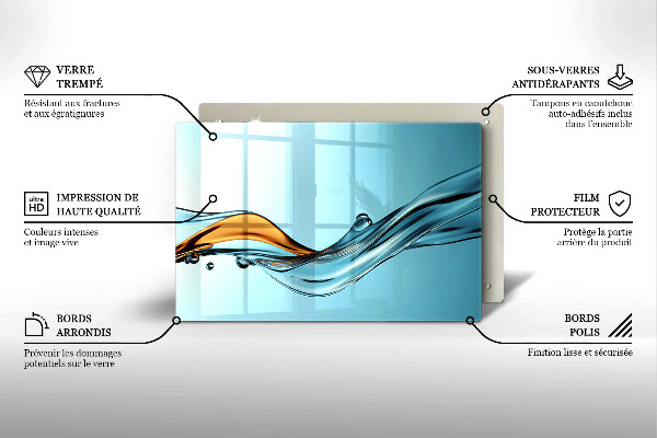 Skleněná deska za sporák Voda na modrém pozadí