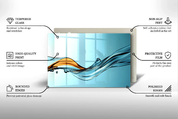 Skleněná deska za sporák Voda na modrém pozadí