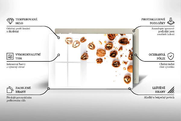 Skleněná deska za sporák Ořechy na bílém pozadí