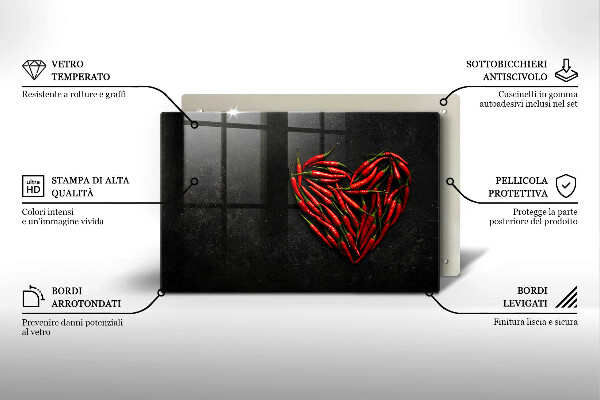 Skleněná deska za sporák Chilli paprička srdce
