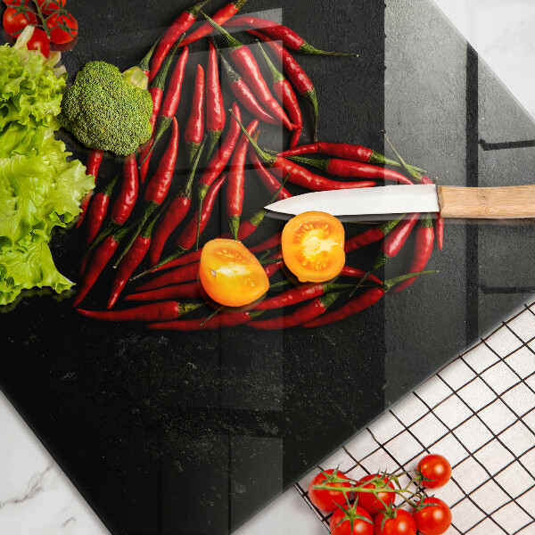 Skleněná deska za sporák Chilli paprička srdce