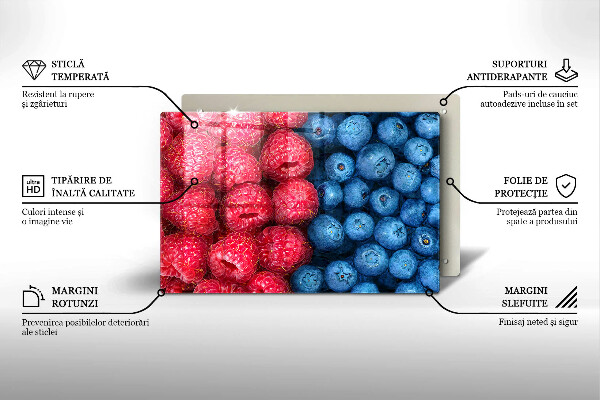 Skleněná deska za sporák Plody maliny a borůvky