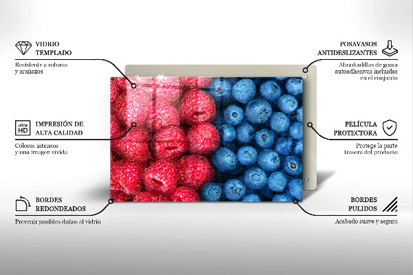 Skleněná deska za sporák Plody maliny a borůvky