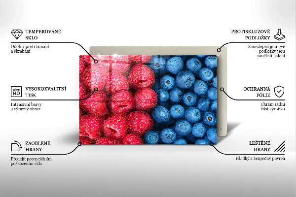 Skleněná deska za sporák Plody maliny a borůvky