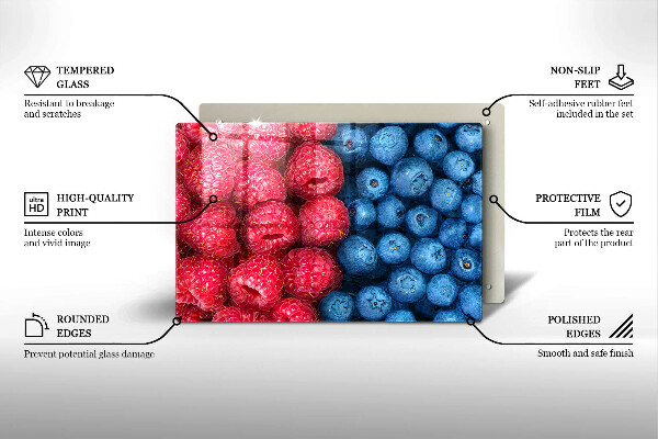 Skleněná deska za sporák Plody maliny a borůvky