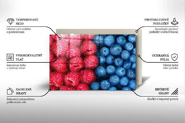 Skleněná deska za sporák Plody maliny a borůvky
