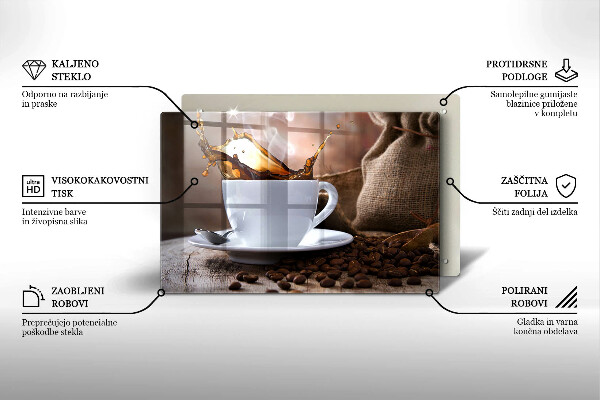 Skleněná deska za sporák Šálek a kávová zrna