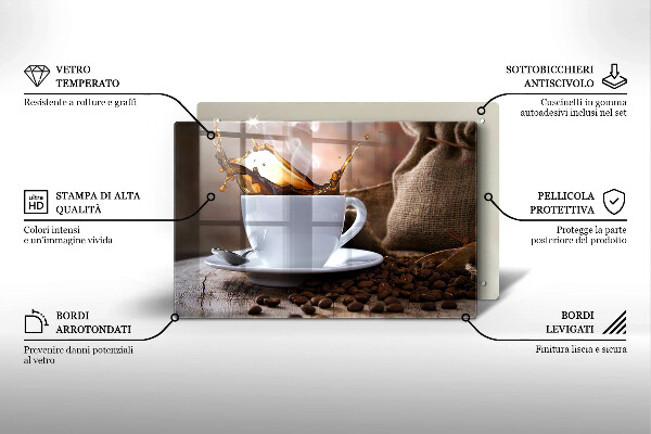 Skleněná deska za sporák Šálek a kávová zrna