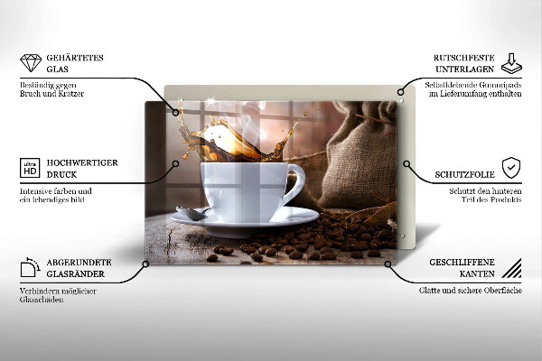 Skleněná deska za sporák Šálek a kávová zrna