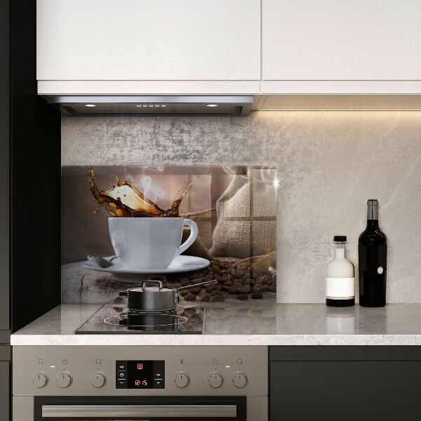 Skleněná deska za sporák Šálek a kávová zrna