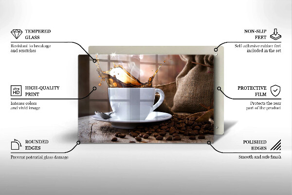 Skleněná deska za sporák Šálek a kávová zrna
