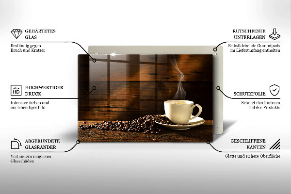 Skleněná deska za sporák Dřevěný hrnek na kávu