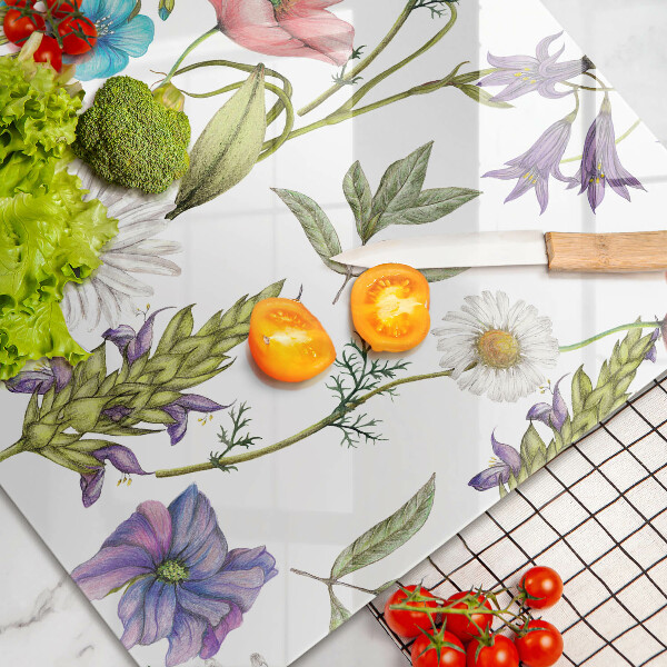 Skleněná deska za sporák Květiny ilustrace