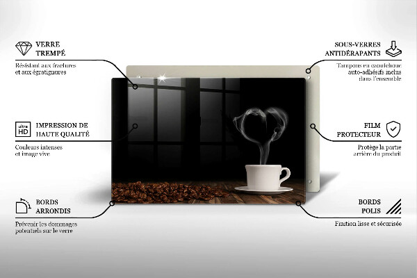 Skleněná deska za sporák Srdce šálku kávy
