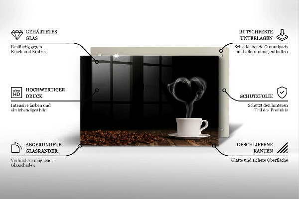 Skleněná deska za sporák Srdce šálku kávy