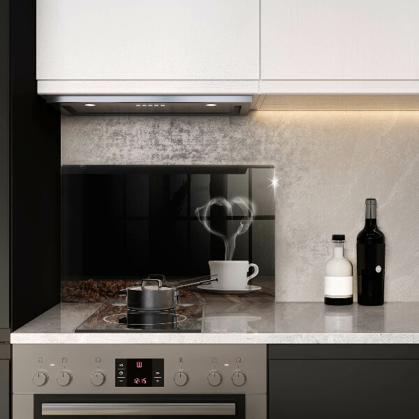 Skleněná deska za sporák Srdce šálku kávy