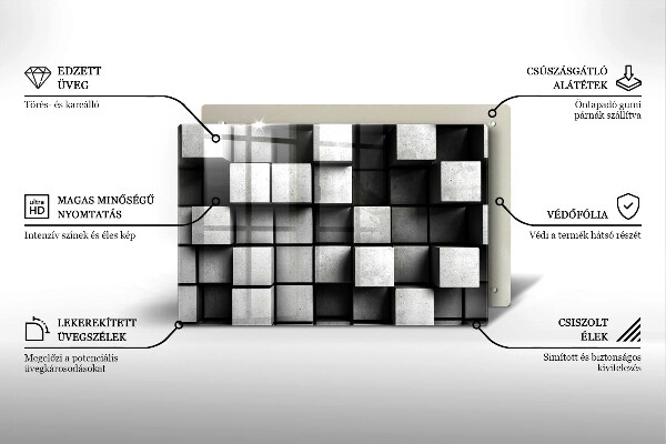 Skleněná deska za sporák Abstraktní 3D čtverce