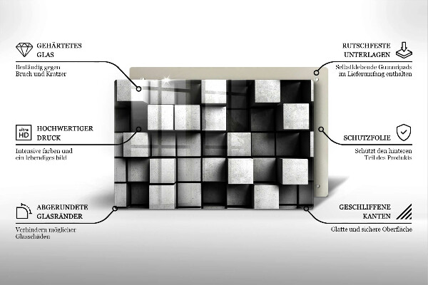 Skleněná deska za sporák Abstraktní 3D čtverce
