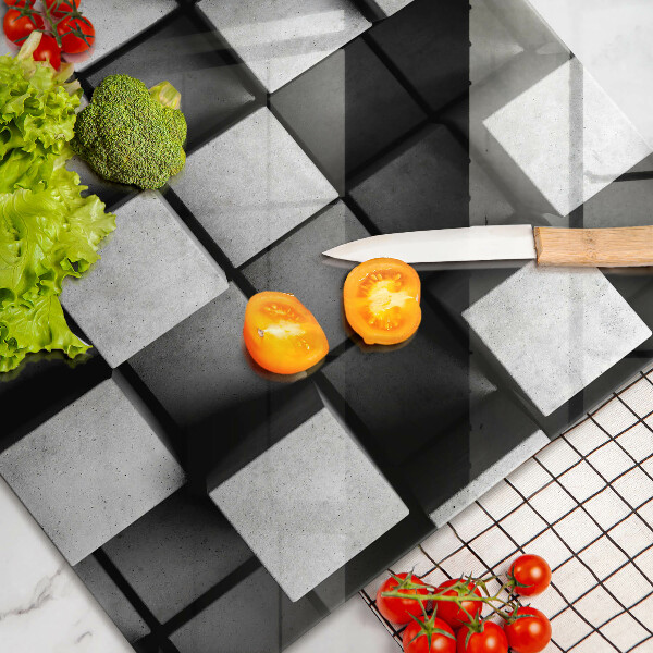 Skleněná deska za sporák Abstraktní 3D čtverce