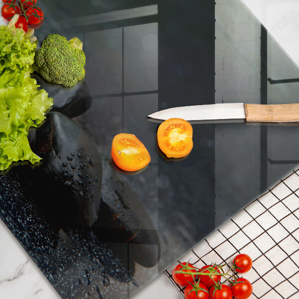 Skleněná deska za sporák Bílý květ Zen kameny