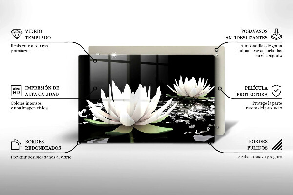 Skleněná deska za sporák Bílé lilie na vodě