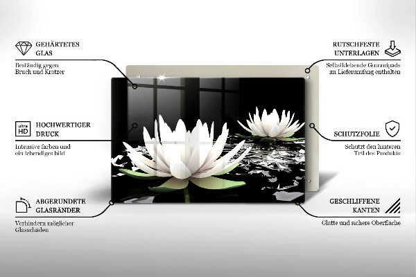 Skleněná deska za sporák Bílé lilie na vodě