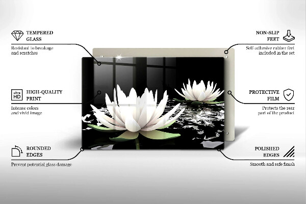 Skleněná deska za sporák Bílé lilie na vodě