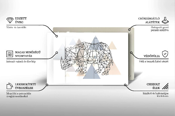 Skleněná deska za sporák Čárová grafika nosorožce