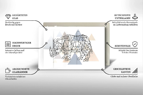 Skleněná deska za sporák Čárová grafika nosorožce