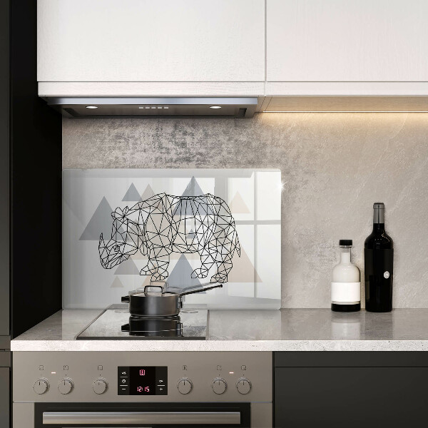 Skleněná deska za sporák Čárová grafika nosorožce