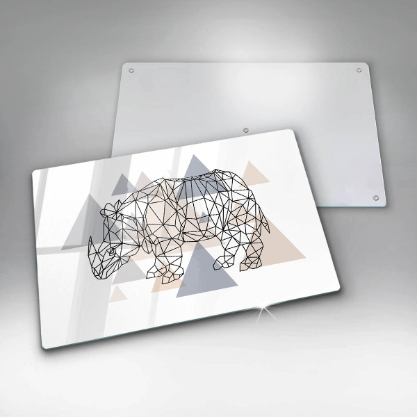 Skleněná deska za sporák Čárová grafika nosorožce