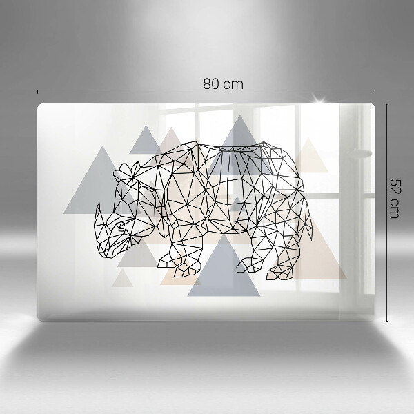 Skleněná deska za sporák Čárová grafika nosorožce