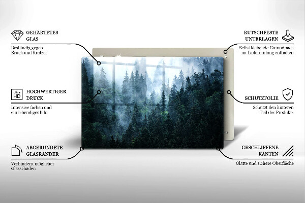 Skleněná deska za sporák Lesní stromy a mlha